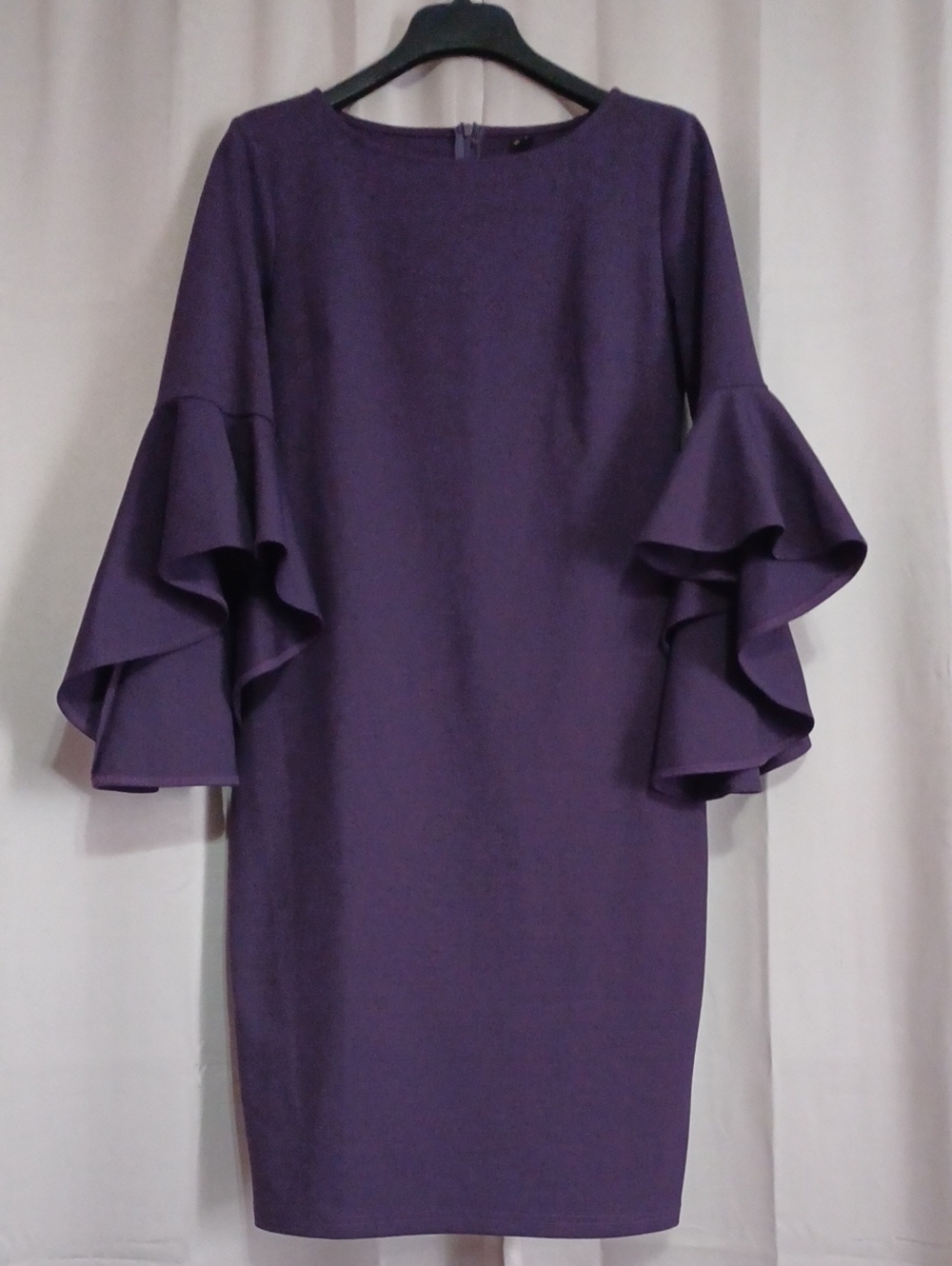 Vfshow Vfemege Dark Purple Sheath Dress Size Large Ruffle Flare Bell Sleeves